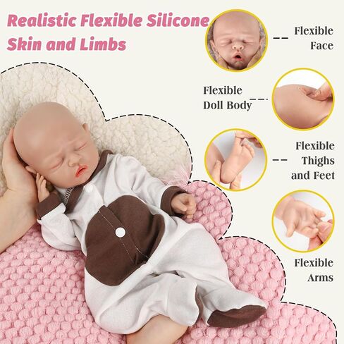 Vollence 14 inch Sleeping Silicone Baby Dolls Girl Weighted 3.4 lb,[NOT Vinyl],Silicone Full Body Reborn Real Life Lifelike Realistic Newborn Soft Babies with Feeding Kit & Gift Box for Kids Age 3+ in Saudi Arabia