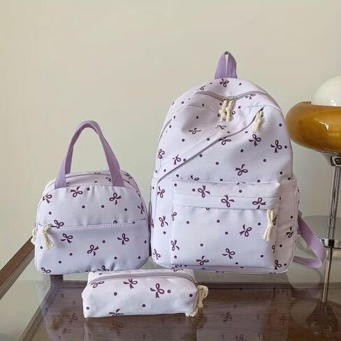 3-Piece Backpack Set for Women, Artistic Bow Daypack Fits 15 inch Laptop with Lunch Tote Bag & Pouch, Large Capacity Cute Bow Bag for Travel, Work, Commute（Purple） in Kuwait