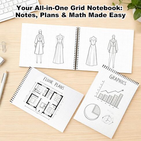 Graph Paper Notebook 8.3"× 11.7", 96 Pages 4x4 Quad Ruled, 120GSM Acid-Free No Bleed A4 Grid Paper Journal, Water Resistant Cover, Spiral Bound Lay-Flat for Math Engineering Drawing School Office in Saudi Arabia