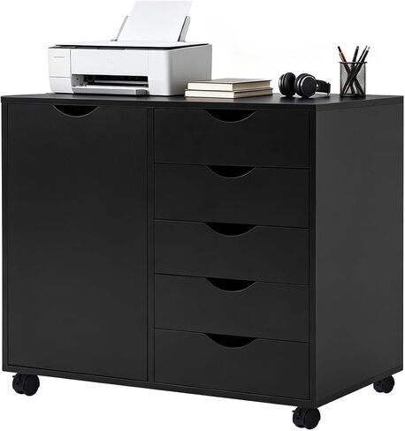 5 Drawer Wood Storage cabinets, Chest of Drawers for Home Office, Printer Stand with Adjustable Shelf (Natural) in Saudi Arabia