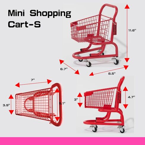 FitWell Mini Shopping Cart Dolls Holder, Simulate Grocery Trolley Handcart, Decorative Ornaments Colorful Metal Shopping Utility Cart Mode on Wheels for Holder Desk Accessories for Storage (Red) in Saudi Arabia