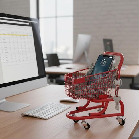 FitWell Mini Shopping Cart Dolls Holder, Simulate Grocery Trolley Handcart, Decorative Ornaments Colorful Metal Shopping Utility Cart Mode on Wheels for Holder Desk Accessories for Storage (Red) in Saudi Arabia
