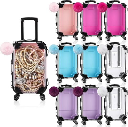 Gejoy 10 Pcs Mini Suitcase Party Favor Box with Plush Ball Keychains 7.48 x 3.15 x 1.97 Inches Empty Luggage Storage Box Clear Candy Packaging Containers for Baby Shower Travel Wedding (Pink) in Kuwait
