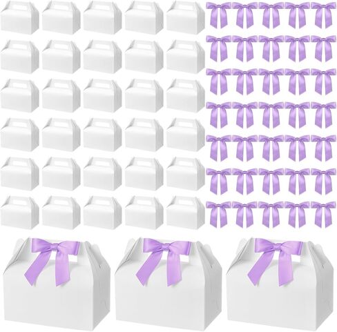 60 Pcs Bow Treat Boxes White Treat Gift Boxes with Satin Ribbon, Coquette Bow Themed Candy Box for Party Favor Snacks Cookie Wedding Birthday Bridal Baby Shower 6.4 x 3.6 x 3.2 Inches(Pink) in Saudi Arabia
