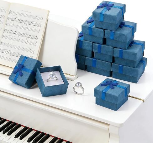 16 Pack Small Jewelry Gift Boxes for Rings Earrings, 1.66 Inch Cardboard Ring Boxes Bulk with Sponge Cushion & Ribbon Bow, Square Jewelry Packaging Case for Small Business Anniversaries (Black) in Kuwait