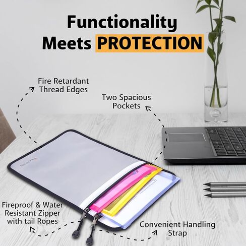 Upgraded Two Pockets Fireproof Document Bag (2000℉), 15"x 11" Fire Proof Bag for Documents with Zipper, Waterproof Document Pouch for Valuables, Legal Documents Safe Storage (Grey) in Kuwait