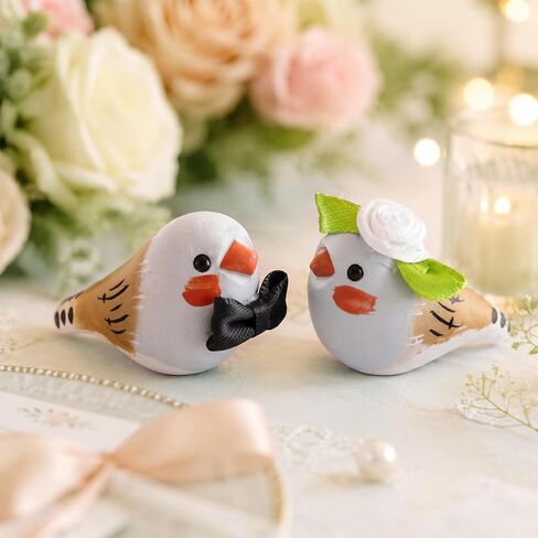 Thenshop Wedding Bride and Groom Cake Topper Funny Wood Bird Cake Topper Rustic Vintage Animal Theme Wedding for Engagement Party Couple Statue Desk Decoration Anniversary in Kuwait