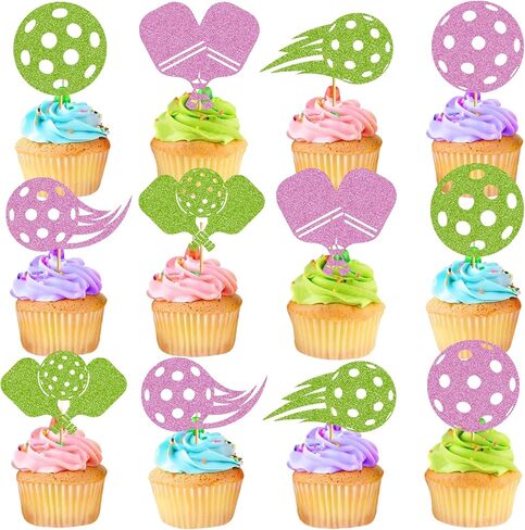 24pcs Pickleball Cupcake Toppers: Pickleball Birthday Decorations Pickleball Cake Decorations for Sport Theme Birthday Party Baby Shower Supplies in Kuwait