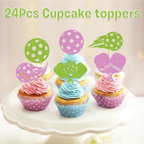 24pcs Pickleball Cupcake Toppers: Pickleball Birthday Decorations Pickleball Cake Decorations for Sport Theme Birthday Party Baby Shower Supplies in Kuwait