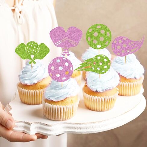 24pcs Pickleball Cupcake Toppers: Pickleball Birthday Decorations Pickleball Cake Decorations for Sport Theme Birthday Party Baby Shower Supplies in Kuwait