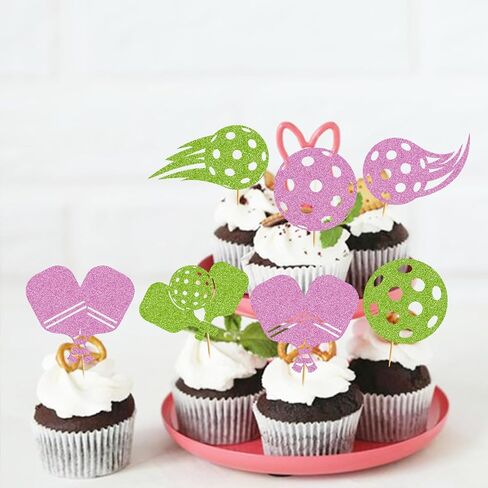 24pcs Pickleball Cupcake Toppers: Pickleball Birthday Decorations Pickleball Cake Decorations for Sport Theme Birthday Party Baby Shower Supplies in Kuwait