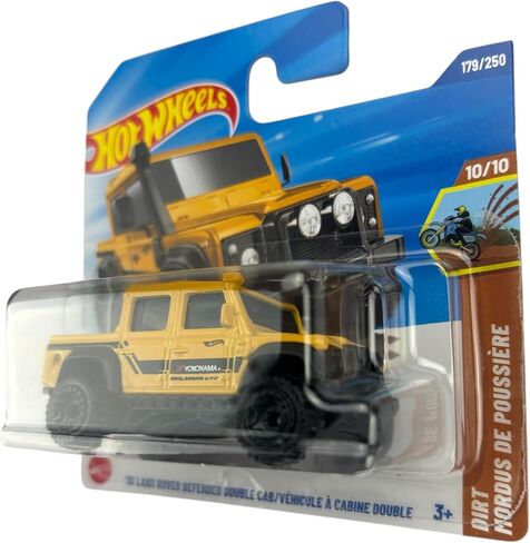Hot Wheels - '15 Land Rover Defender Double Cab - Dirt 10/10 - JBC00 - Short Card - Yellow - Mattel 2025 - Licensed Model Land Rover & Yokohama in Dirt/Offroad Look 1:64 Scale in Kuwait