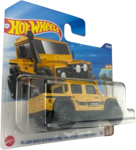 Hot Wheels - '15 Land Rover Defender Double Cab - Dirt 10/10 - JBC00 - Short Card - Yellow - Mattel 2025 - Licensed Model Land Rover & Yokohama in Dirt/Offroad Look 1:64 Scale in Kuwait
