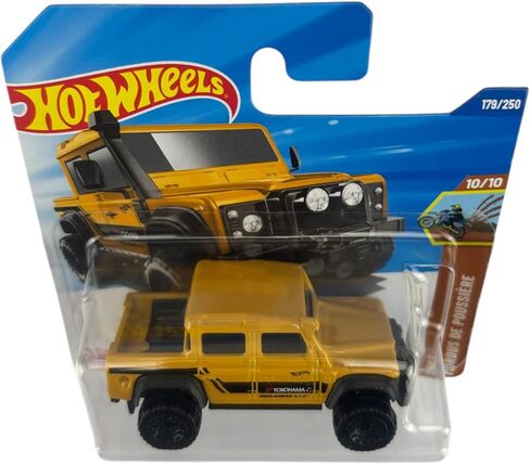 Hot Wheels - '15 Land Rover Defender Double Cab - Dirt 10/10 - JBC00 - Short Card - Yellow - Mattel 2025 - Licensed Model Land Rover & Yokohama in Dirt/Offroad Look 1:64 Scale in Kuwait