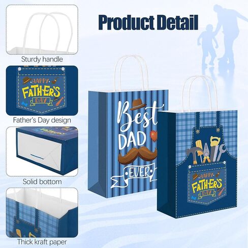 MIMIND 48 Pack Father's Day Gift Bags with Handle Happy Father’s Day Paper Bag Bulk Father's Day Gift Bags with Tissue Paper for Dad Grandpa Stepdad Father's Day Party Supplies in Saudi Arabia