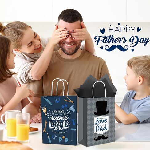 MIMIND 48 Pack Father's Day Gift Bags with Handle Happy Father’s Day Paper Bag Bulk Father's Day Gift Bags with Tissue Paper for Dad Grandpa Stepdad Father's Day Party Supplies in Saudi Arabia
