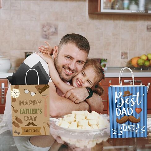 MIMIND 48 Pack Father's Day Gift Bags with Handle Happy Father’s Day Paper Bag Bulk Father's Day Gift Bags with Tissue Paper for Dad Grandpa Stepdad Father's Day Party Supplies in Saudi Arabia