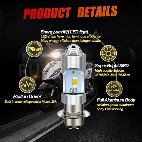 Ruiandsion H6M P15D LED Bulb Yellow 10-80V Non Polarity Hi/Lo Beam Super Bright 3570 Chips Projector for Motorbike Bulb Pack of 1 in Saudi Arabia