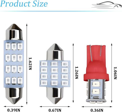 Zpana 24PCS Car Interior LED Light Kit, T10 31mm 42 mm Bulb Dome Map Door Side Marker Light Set, Auto Interior License Plate Trunk Lamp Replacement Bulb Kit, Universal for SUV Van Truck (Red) in Kuwait