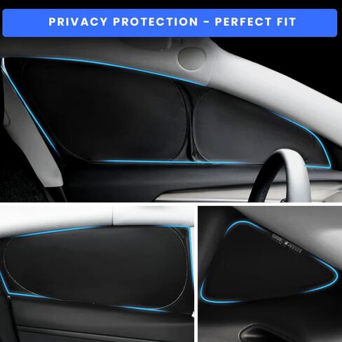 مجموعة Unifizz Tesla Model X Sunshade مكونة من 6 قطع، مناسبة خصيصًا للطراز X لعام 2016، تتضمن السقف الأمامي، وأبواب Falcon Wing، والجانب الخلفي، ومظلات شمسية للباب الخلفي مع حقيبة تخزين in Kuwait