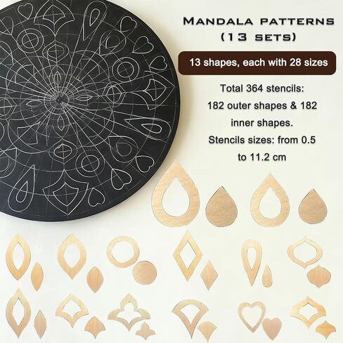 DAFENCHI 364 Pcs Wooden Mandala Painting Stencils, Dot Drawing Tools for Mandala Patterns, Drawing Stencils for Wood & Flat Surfaces, Portable Art Drawing Kit Painting Template in Kuwait