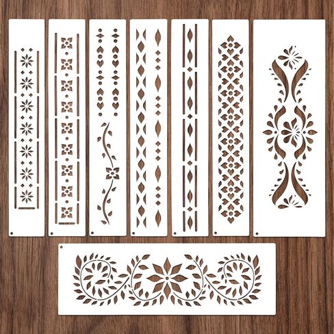 8Pcs Stencils for Painting on Wood, Ymapinc Flower Wall Stencil, Reusable Patterns Flower Stencil for Wood Burning, Paint Stencils for Walls/Home Decor/Canvas/Crafts DIY in Kuwait