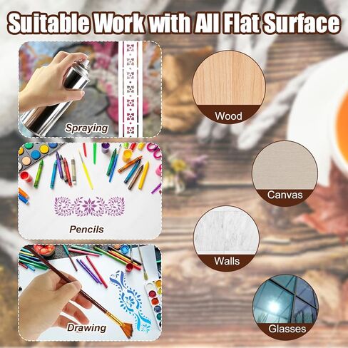 8Pcs Stencils for Painting on Wood, Ymapinc Flower Wall Stencil, Reusable Patterns Flower Stencil for Wood Burning, Paint Stencils for Walls/Home Decor/Canvas/Crafts DIY in Kuwait