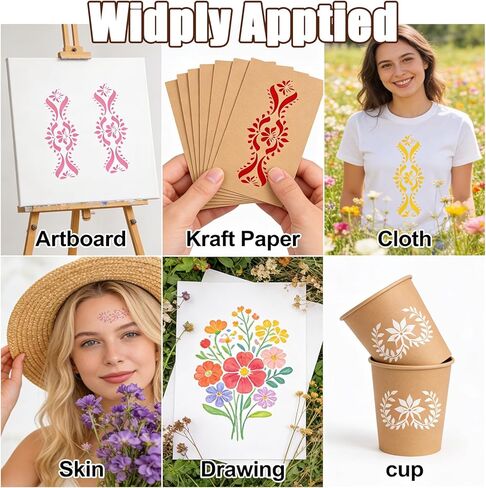 8Pcs Stencils for Painting on Wood, Ymapinc Flower Wall Stencil, Reusable Patterns Flower Stencil for Wood Burning, Paint Stencils for Walls/Home Decor/Canvas/Crafts DIY in Kuwait