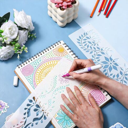 8Pcs Stencils for Painting on Wood, Ymapinc Flower Wall Stencil, Reusable Patterns Flower Stencil for Wood Burning, Paint Stencils for Walls/Home Decor/Canvas/Crafts DIY in Kuwait