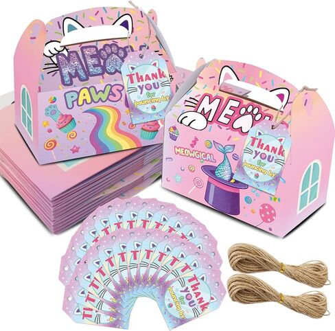 HAPPARTY Colorful Magical Cat Party Favor Gift Boxes for 24 Guest, Meow Theme Table Centerpieces Cutie Kitten Decorations Supplies for Birthday Baby Shower in Saudi Arabia