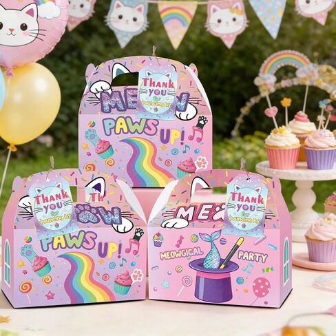 HAPPARTY Colorful Magical Cat Party Favor Gift Boxes for 24 Guest, Meow Theme Table Centerpieces Cutie Kitten Decorations Supplies for Birthday Baby Shower in Saudi Arabia