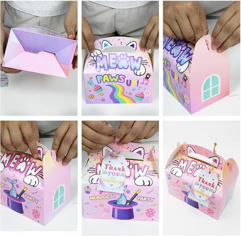 HAPPARTY Colorful Magical Cat Party Favor Gift Boxes for 24 Guest, Meow Theme Table Centerpieces Cutie Kitten Decorations Supplies for Birthday Baby Shower in Saudi Arabia
