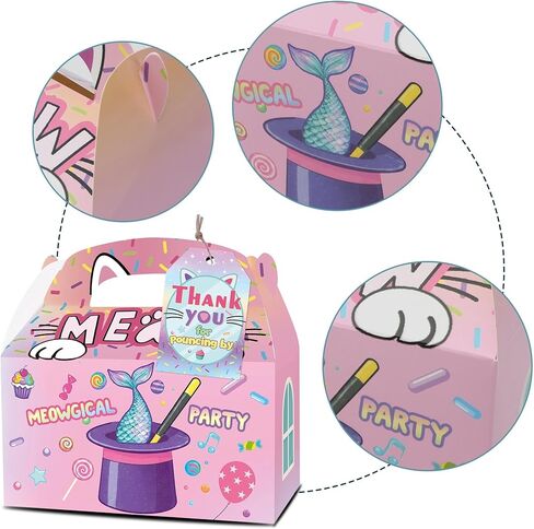 HAPPARTY Colorful Magical Cat Party Favor Gift Boxes for 24 Guest, Meow Theme Table Centerpieces Cutie Kitten Decorations Supplies for Birthday Baby Shower in Saudi Arabia