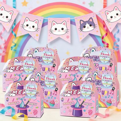 HAPPARTY Colorful Magical Cat Party Favor Gift Boxes for 24 Guest, Meow Theme Table Centerpieces Cutie Kitten Decorations Supplies for Birthday Baby Shower in Saudi Arabia