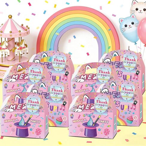 HAPPARTY Colorful Magical Cat Party Favor Gift Boxes for 24 Guest, Meow Theme Table Centerpieces Cutie Kitten Decorations Supplies for Birthday Baby Shower in Saudi Arabia