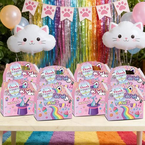HAPPARTY Colorful Magical Cat Party Favor Gift Boxes for 24 Guest, Meow Theme Table Centerpieces Cutie Kitten Decorations Supplies for Birthday Baby Shower in Saudi Arabia
