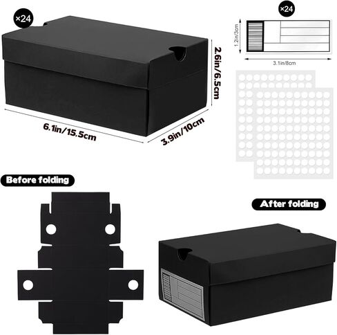 24 Pack Mini Sneaker Boxes for Party Favors 6.1 x 3.9 x 2.6 Inch Mini Shoe Gifts Boxes for Candies Cookies Snacks Sports Small Gift Case with Label for Wedding , Holiday, Birthday Party Favor (Black) in Saudi Arabia
