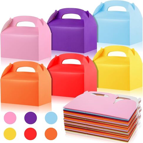 48 Pack Rainbow Gable Boxes for Party Favors, Colorful Party Favor Treat Boxes, Goodie Boxes, Gable Paper Gift Boxes with Handles - Perfect for Rainbow Party Decoration Supplies (6.3x3.5x3.5 Inches) in Kuwait