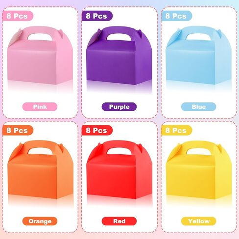 48 Pack Rainbow Gable Boxes for Party Favors, Colorful Party Favor Treat Boxes, Goodie Boxes, Gable Paper Gift Boxes with Handles - Perfect for Rainbow Party Decoration Supplies (6.3x3.5x3.5 Inches) in Kuwait