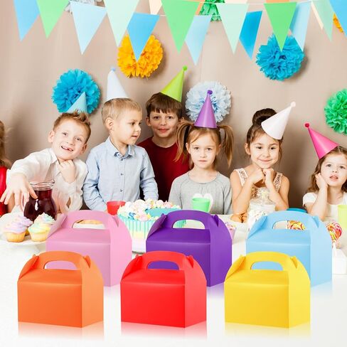 48 Pack Rainbow Gable Boxes for Party Favors, Colorful Party Favor Treat Boxes, Goodie Boxes, Gable Paper Gift Boxes with Handles - Perfect for Rainbow Party Decoration Supplies (6.3x3.5x3.5 Inches) in Kuwait