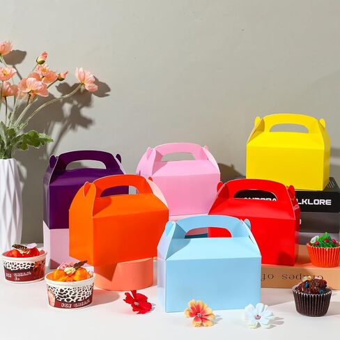 48 Pack Rainbow Gable Boxes for Party Favors, Colorful Party Favor Treat Boxes, Goodie Boxes, Gable Paper Gift Boxes with Handles - Perfect for Rainbow Party Decoration Supplies (6.3x3.5x3.5 Inches) in Kuwait