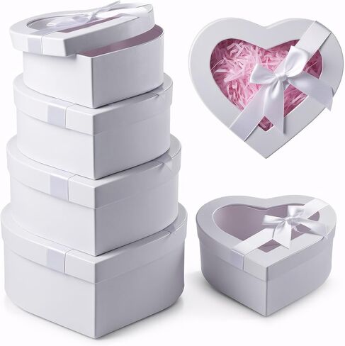 Kenaoeo 4 Pcs Heart Shaped Box for Flowers Set with Clear Lids and Bows White Nesting Gift Boxes for Floral Arrangements, Valentine's Day, Wedding, Mother's Day Presents in Saudi Arabia