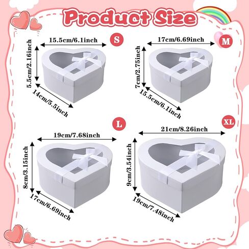 Kenaoeo 4 Pcs Heart Shaped Box for Flowers Set with Clear Lids and Bows White Nesting Gift Boxes for Floral Arrangements, Valentine's Day, Wedding, Mother's Day Presents in Saudi Arabia