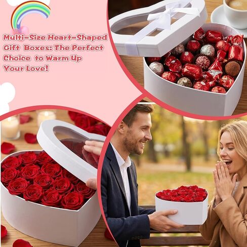 Kenaoeo 4 Pcs Heart Shaped Box for Flowers Set with Clear Lids and Bows White Nesting Gift Boxes for Floral Arrangements, Valentine's Day, Wedding, Mother's Day Presents in Saudi Arabia