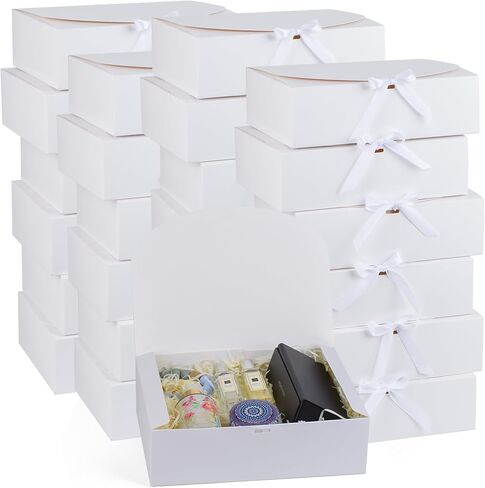 24 Pack Gift Boxes with Lids, 10.6x7.8x3.1 Inch Groomsmen Proposal Box, Luxury Black Gift Box with Ribbon for Wedding, Packaging, Present, Birthday (White) in Saudi Arabia