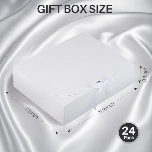 24 Pack Gift Boxes with Lids, 10.6x7.8x3.1 Inch Groomsmen Proposal Box, Luxury Black Gift Box with Ribbon for Wedding, Packaging, Present, Birthday (White) in Saudi Arabia
