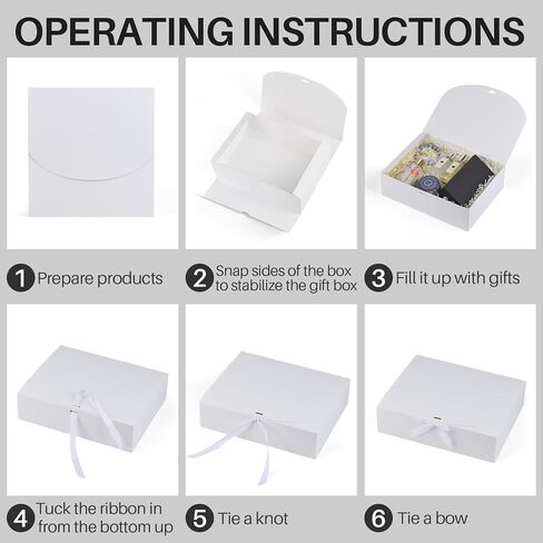 24 Pack Gift Boxes with Lids, 10.6x7.8x3.1 Inch Groomsmen Proposal Box, Luxury Black Gift Box with Ribbon for Wedding, Packaging, Present, Birthday (White) in Saudi Arabia