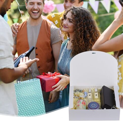 24 Pack Gift Boxes with Lids, 10.6x7.8x3.1 Inch Groomsmen Proposal Box, Luxury Black Gift Box with Ribbon for Wedding, Packaging, Present, Birthday (White) in Saudi Arabia