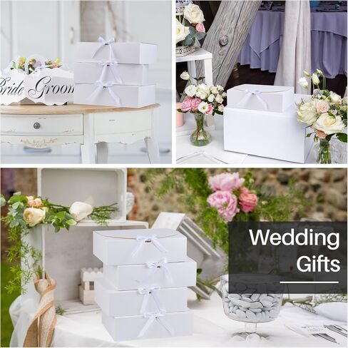 24 Pack Gift Boxes with Lids, 10.6x7.8x3.1 Inch Groomsmen Proposal Box, Luxury Black Gift Box with Ribbon for Wedding, Packaging, Present, Birthday (White) in Saudi Arabia