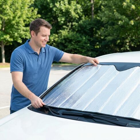 Windshield Sunshade Car Foldable UV Ray Reflector Auto Front Windshield Sun Shade Foldable,Keeps Vehicle Cool ((55" x 23.6 ") in Kuwait